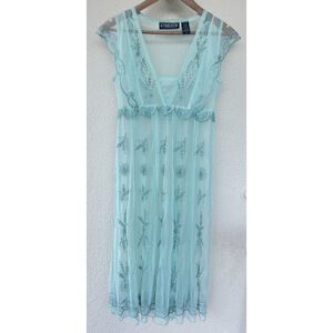 The Pyramid Collection Embroidered Beaded Mesh Dress Empire Waist Fairy Ethereal